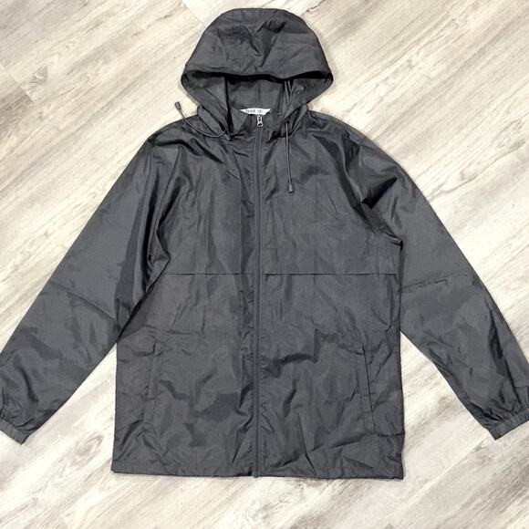 Team 365 Gray Hooded Rain Jacket Full Zip Windbreaker - Picture 2 of 10